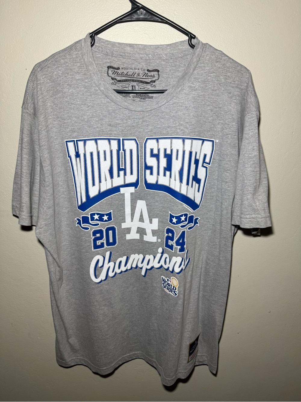 Mitchell & Ness Men's Los Angeles Dodgers Gray 'World Series Champions' T-Shirt